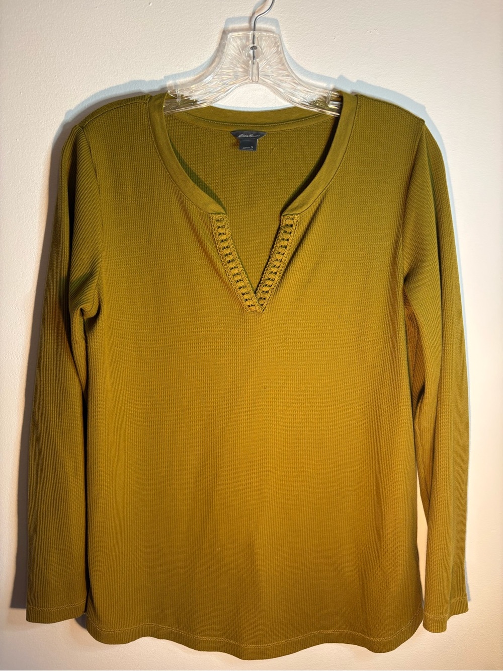 Eddie Bauer Mustard Gold Waffle Knit Long Sleeve Top Size Small